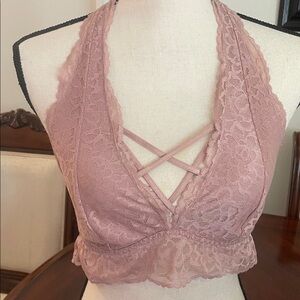 PINK Lace Halter Bralette in Mauve Pink